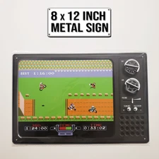 Excitebike metal wall sign 8x12 inch custom retro TV design game room wall art