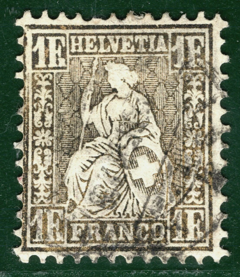 SWITZERLAND High Value Scott.50a 1Fr Yellowish Bronze Used CDS c$620+ 3RGREEN132 - Image 4 of 4
