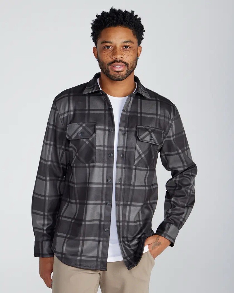 BYLT Mens Coastal Overshirt Ash Black Plaid Large Brand New