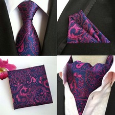 Men Purple Pink Paisley Floral Necktie Cravat Ascot Pocket Square Set Lot