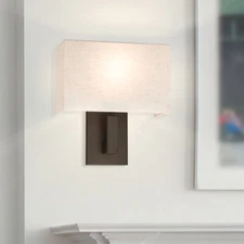 Bedside Wall Lamp Single Wall Sconce Lighting Fabric Shade Dark Bronze Reading