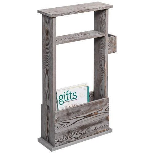 2 Tier Grey Wood Side Table w/ Magazine Holder, Free Standing Side Table - Image 4 of 4