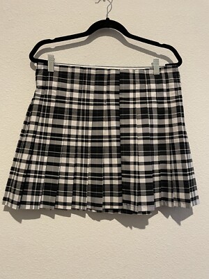 Juniors Black/White Plaid Pleated Tennis Skirt School Uniform XL (15-17) 