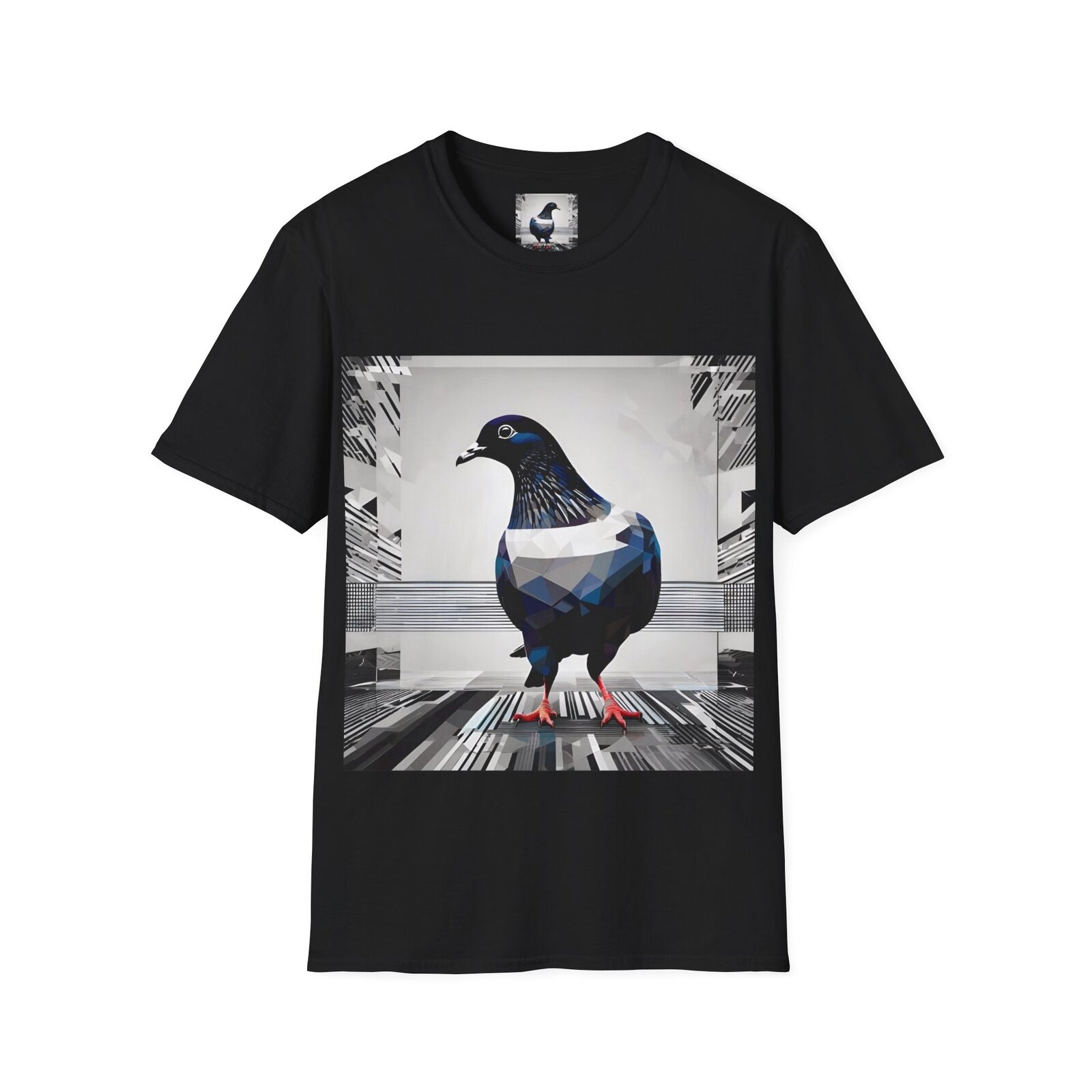 Iconic Pigeon Graphic Logo Black Tee: Short Sleeve Crewneck T-Shirt