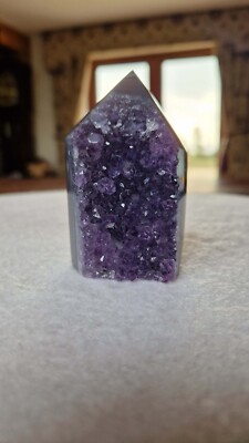 Premium Amethyst Quarz lila Druzy Side Point 29 Kristall Turm 229g