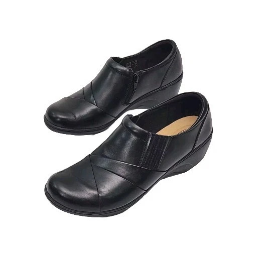 Scarpa Clarks Collection alla caviglia tacco 2 25" nera comoda taglia 10 mocassino cerniera morbida