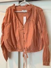NWT Love, Whit by Whitney Port Cotton Peasant Blouse Sandstone Womens Size M