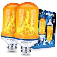 Halloween Decorations Upgraded LED Flame Light Bulbs, 4 Modes 2 Pack - Yellow