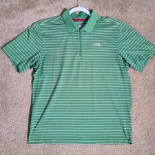 The North Face Mens Large Polo Shirt 1/4 Zip Green White Striped Cool Max Golf
