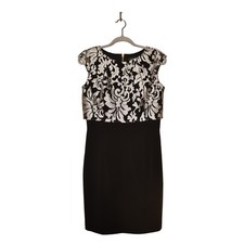 TAHARI ASL $189 Black Silver Brocade Cap Sleeve Sheath Dress Size 4