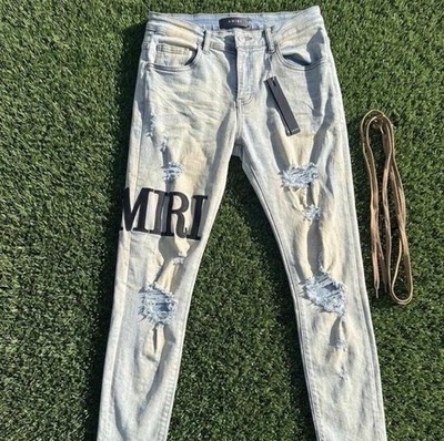 AUTHENTIC AMIRI Men s Light Wash Blue Skinny Slim Fit Denim Jeans Size 31
