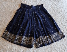 VINTAGE 80/ 90s MONSOON CULOTTES/SHORTS - Navy blue &cream SIZE 6-8?