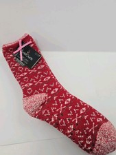 CUDDL DUDS Double Layer Lounge Socks Plushfill Non-slip Red Xmas Sz 4-10