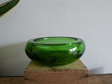 L Mid-Century Whitefriars Green Controlled Bubble Glass Ashtray/Bowl VTG Retro