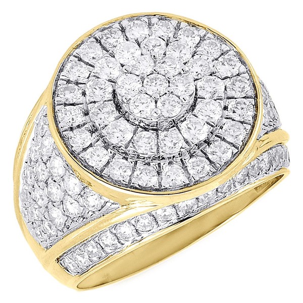 JFL 10K Gelbgold Diamant Mayan Pinky Ring Rundschliff Pave Band 3.02 CT-image