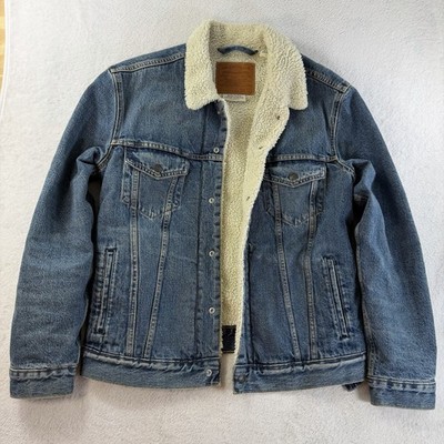 Levis Type II Sherpa Lined Denim Jacket Mens Medium Western Trucker Snap Coat