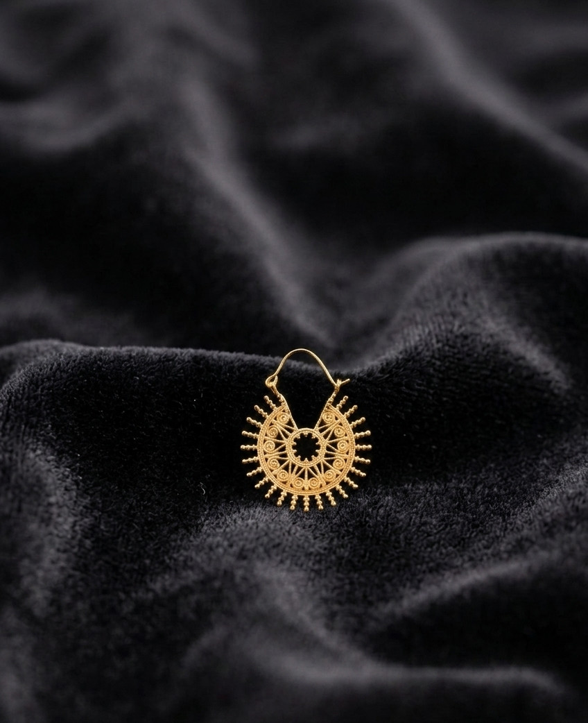 Ethnic Tribal Gypsy Jewelry Ethnic Gold Drop Hoops Unique Gift for Women
