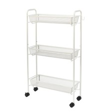 Slim Rolling Storage Cart 3-Tier W/ Hooks Bathroom Organizer Metal Mesh White