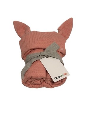 Crate and Kids Bunny Organic Waffle Hooded Kids Towel Pink New