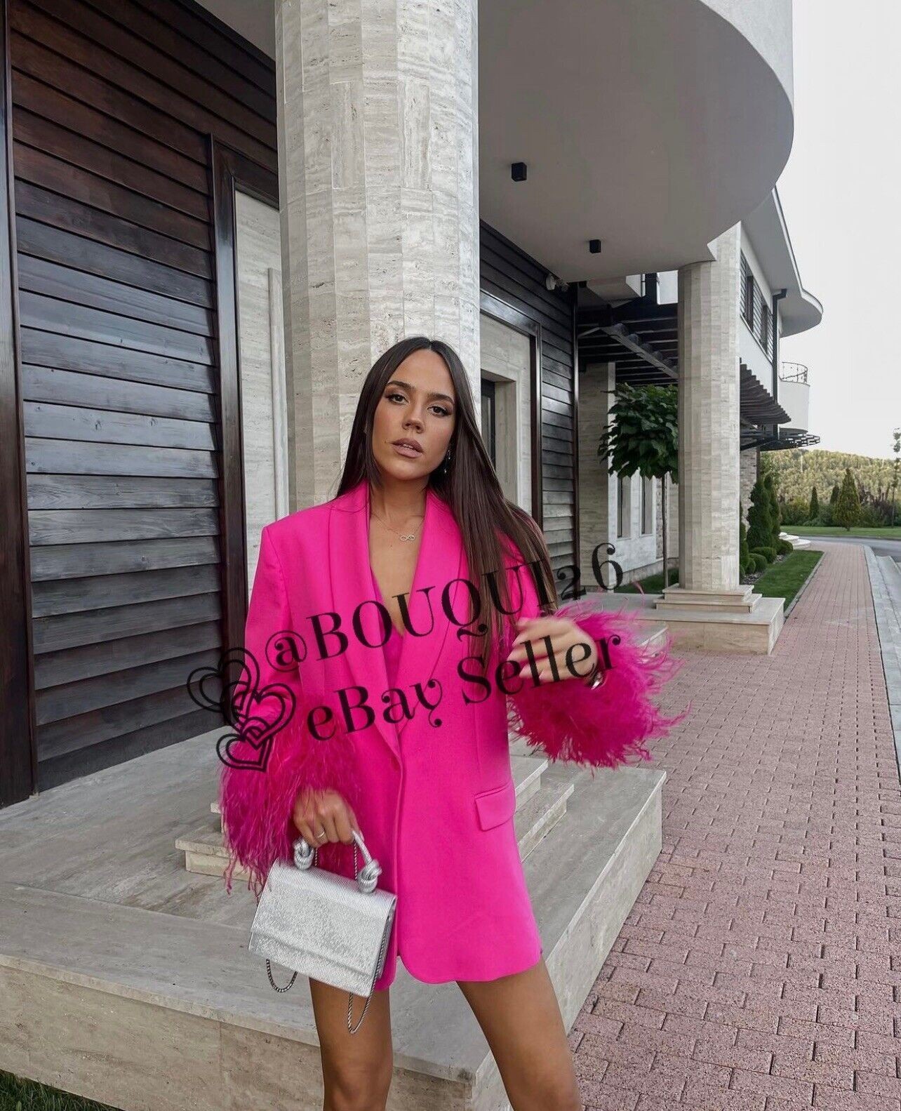 A071 LIMITED EDITION ZARA STRAIGHT BLAZER JACKET WITH FEATHERS PINK COAT - S image 5