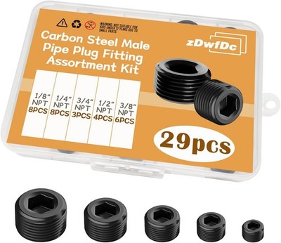 29PCS 5 Size Pipe Plug Fitting Assortment Kit, Black Carbon 29PCS, 
