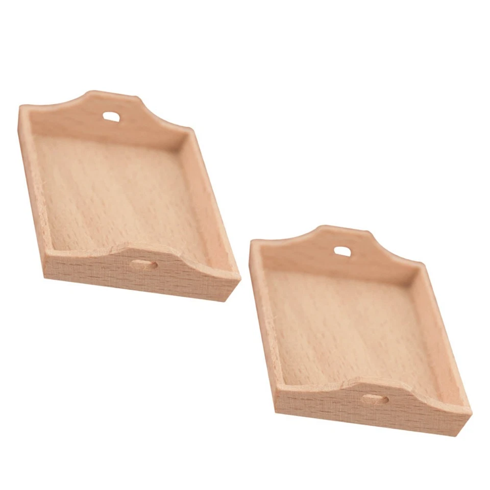 2 Pcs Wood Serving Tray Miniature Decorations Dollhouse Furniture