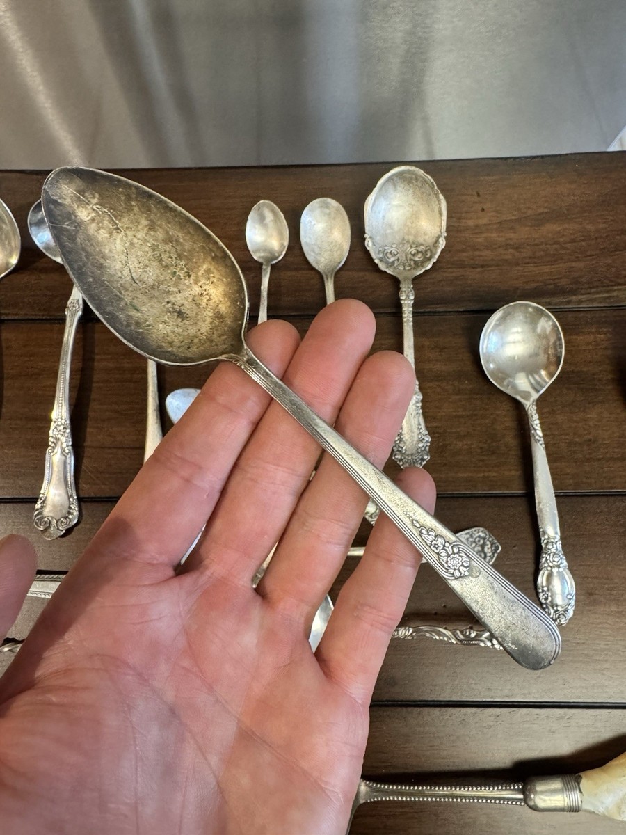 1979年製 銀のスプーン Antique Silver Plate & Metal Spoons Lot of 19 Various Makers and