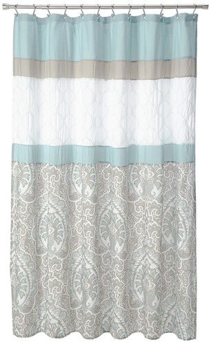 Shower Curtain, Geometric Textured Embroidery Design with Built-in Liner, Mod...