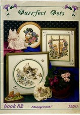 1990 Stoney Creek Purr-fect Pets 82 Counted Cross Stitch Pattern Book Vntg 17975