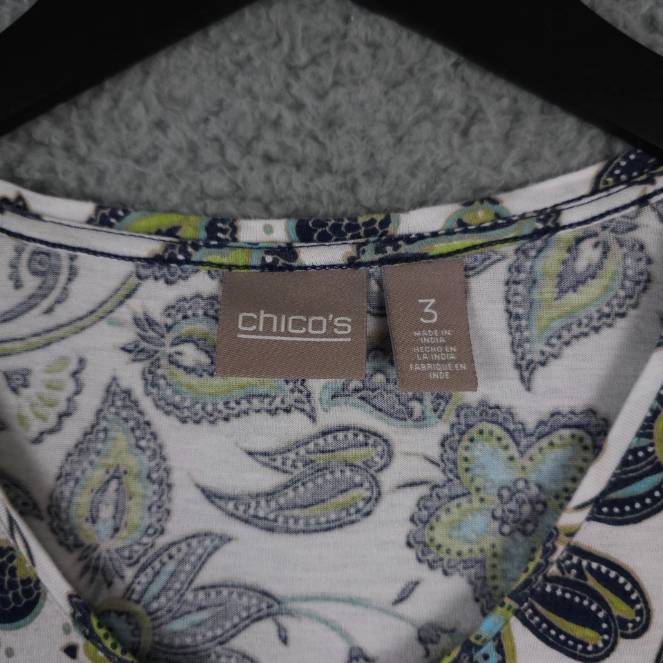 Camisa Chicos Mujer 3 US XL Azul Floral Cachemira Cuello en V Manga 3/4 Túnica Top Foto 3 de 4