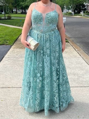 Jovani Seafoam Green Beaded Lace Prom Dress Style 42199 Size 22