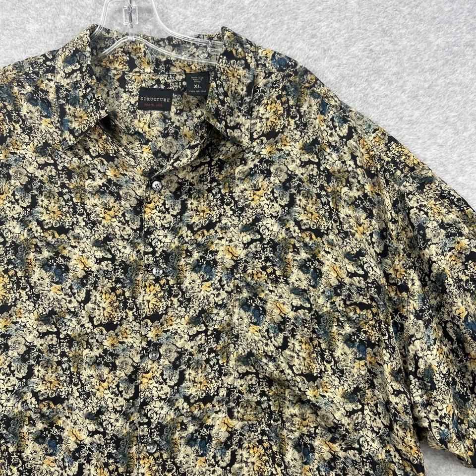 Vintage Structure Shirt Mens XL Floral Hawaiian Tropical 100% Silk Short Sleeve - Image 2 of 4