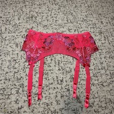 Victoria  s Secret Red  Purple Floral Laced Adjustable Garter Size Medium