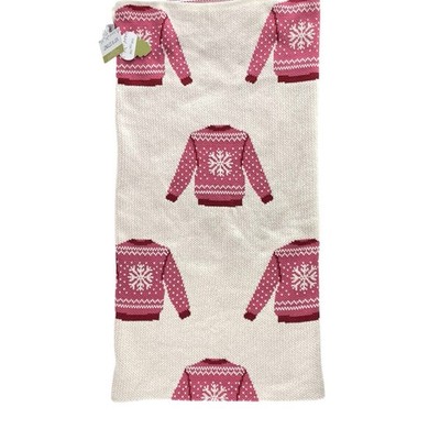 NEW Jingles & Joy Throw Blanket 50''x70'' Ivory Pink Sweaters w/Snowflakes