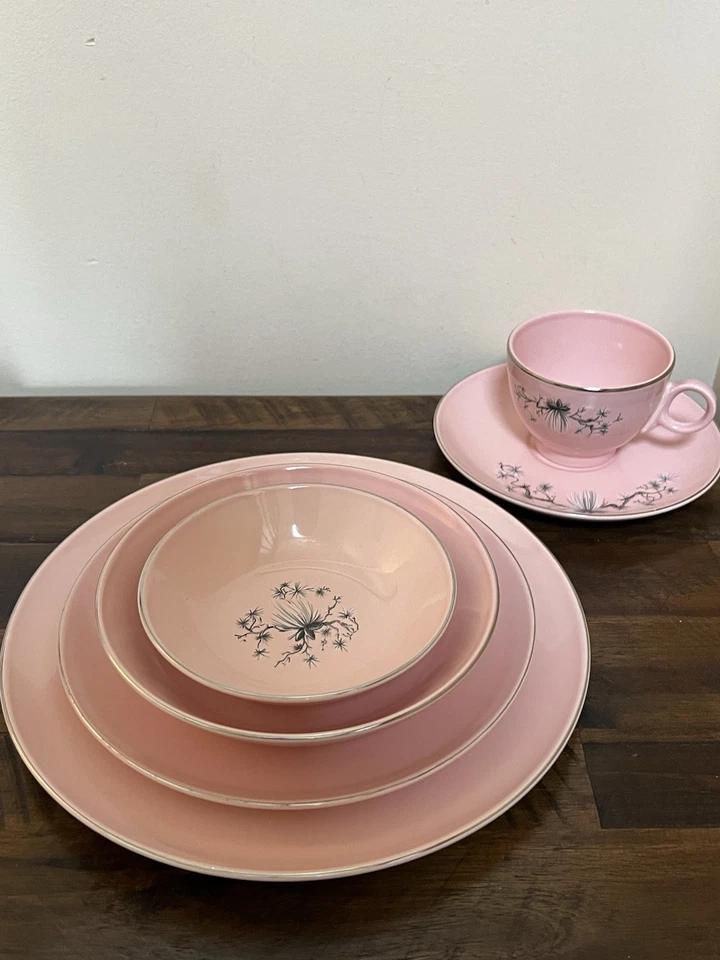 DE COLECCIÓN AÑOS 50 MEDIADOS DE SIGLO TAYLOR SMITH TAYLOR ROSA PINO ENANO Servicio Para 4 28 Piezas Foto 2 de 4