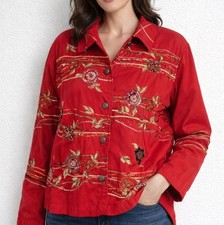 Coldwater Creek Cottagecore Jacket Red Embroidered Button Front L Sz PXL Western