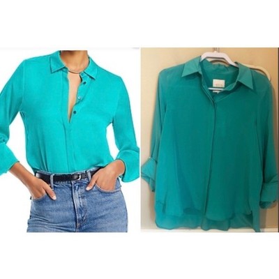 TWP Morning After Silk Blouse Capri Teal Hidden Button Down XS/S NWT $450
