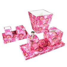 Set of 7 pcs Pink Agate Lacquer Bathroom Set Handmade Luxury bathroom Aceesory