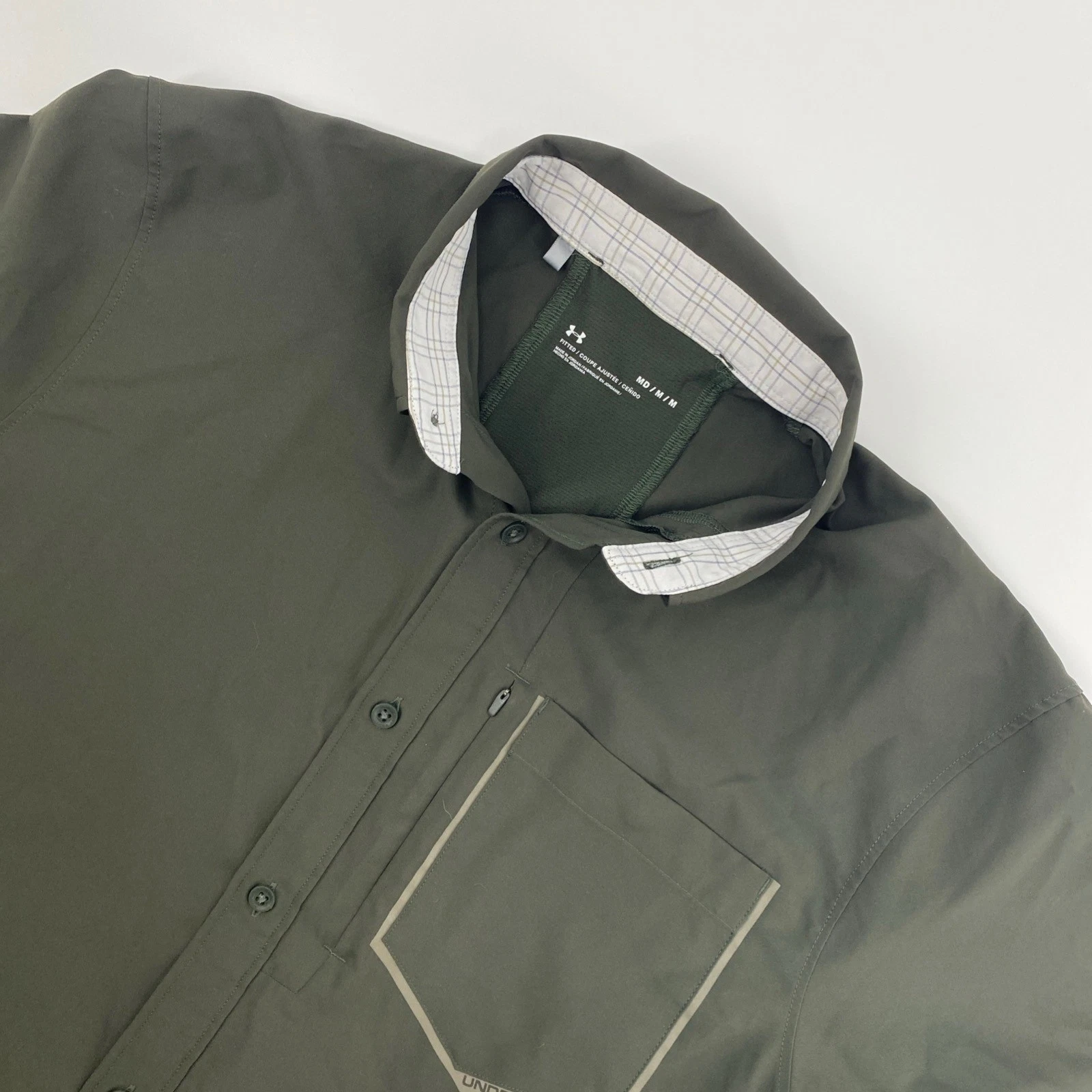 Under Armour Shirt Mens Medium Olive Green Fitted Utility Performance Tech Hike