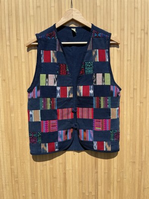 Vintage L Größe S 6-10 Marine Patchwork Boho Baumwolle Weste Gilet Artexco R.L