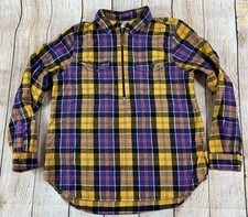 L.L. Bean Womens Relaxed Fit Flannel Shirt Scotch Plaid Half Zip Size Medium