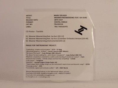 MANU DELAGO MESMER MESMERISING FT ISA KURZ (E52) 3 Track Promo CD Single includi
