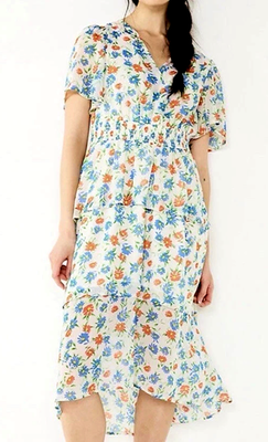 #ad NWT Draper James RSVP Smocked Waist Tiered Midi Dress Ivory Multi Floral Sz. XL $29.99