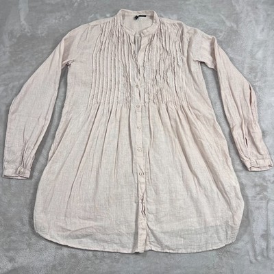 United Colors Of Benetton Dress Womens Size XS Beige Linen Pleated Peasant Short