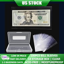 100 ct Acid Free Paper Money Sleeves With Storage Case Dollar Bill Holders US