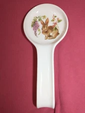 Easter Bunny Spoon Rest Bunny Rabbit Flowers Made ITALY Spring Kitchen Decor 11”