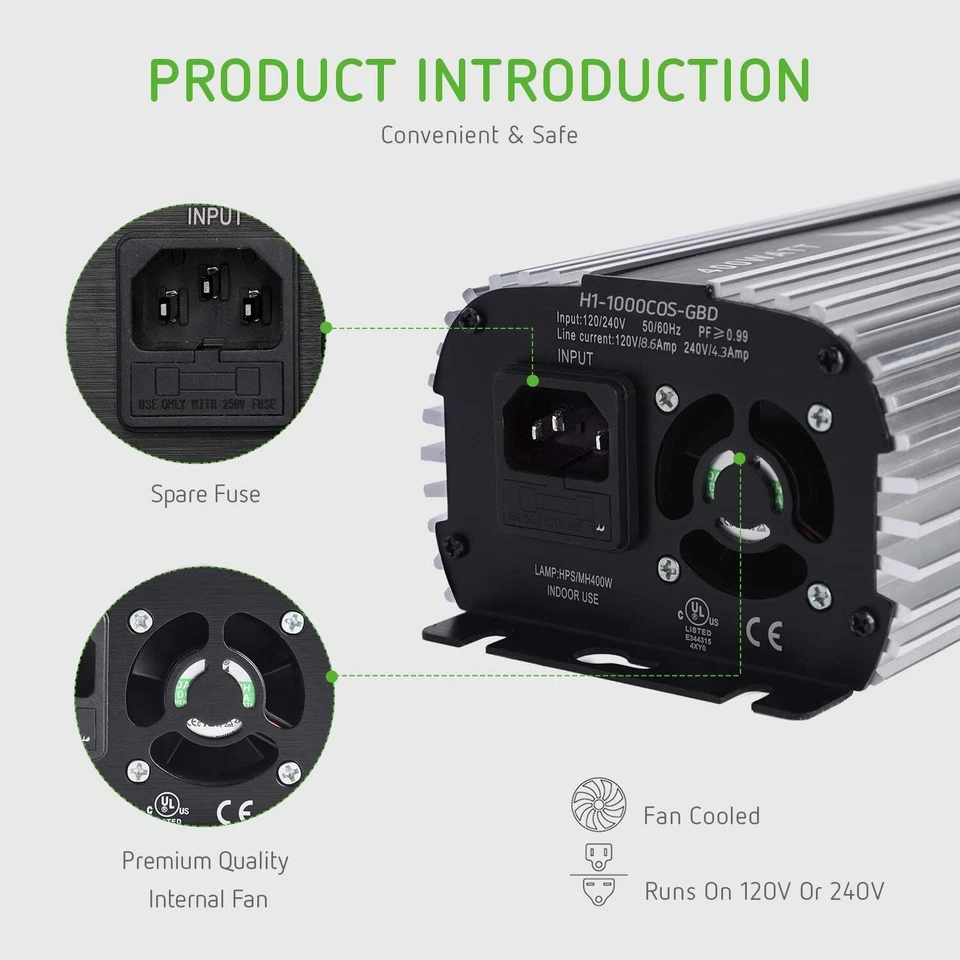 Lastre Electrónico Digital Regulable VIVOSUN 1000w para Bombilla MH HPS 120~240V Foto 2 de 4