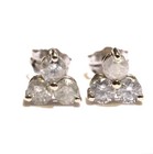 New 14k white gold .79ct I3 G 3 STONE clover trio diamond stud earrings natural — photo 1