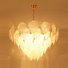LED Chandelier Glass Leaves Ceiling Light Fixtures Lighting Living Room Lamp Yc
