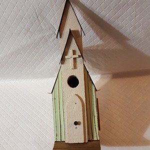 Birdhouse Wooden Rustic Church Metal Roof Not Been Outside No Bird
